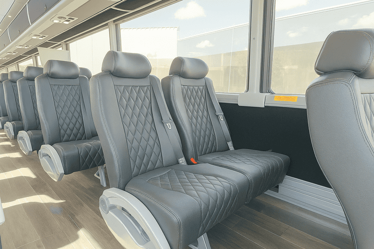 interior of Mansfield Coach Bus Service charter bus