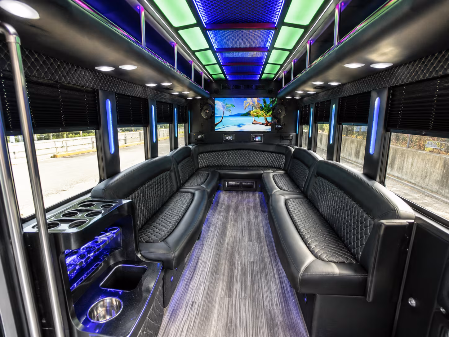 mansfield 18 passenger party bus inside