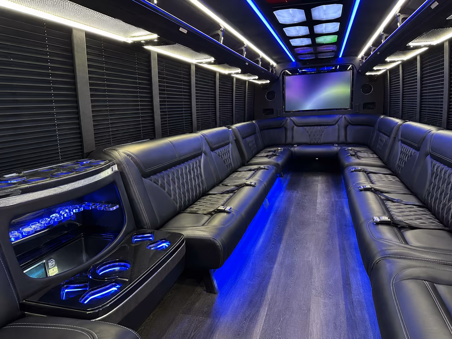 mansfield 20 passenger party bus inside
