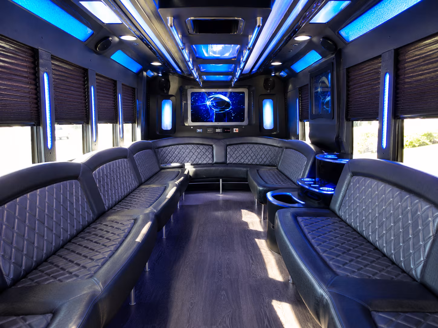 mansfield 28 passenger party bus inside
